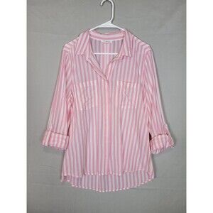Beachlunchlounge Collection Kaia Stripe Roll-Tab Blouse Womens Large Pink White